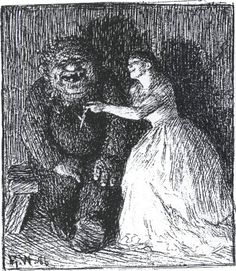 an old black and white drawing of a man sitting next to a woman in a dress