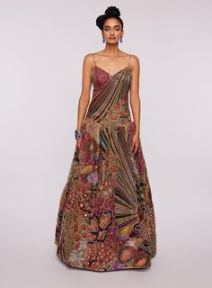 Aisha Rao, Applique Patchwork, Organza Gown, Western Gown, Organza Gowns, Party Wear Gown, Printed Gowns, Embellished Gown, Pink Gowns