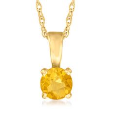 Ross-Simons - .21 Carat Citrine Pendant Necklace in 14kt Yellow Gold. 18". RS Pure. Modern designs that complete your outfit and complement your personality. Create unique tiers with this dainty necklace. Crafted in polished 14kt yellow gold, the .21 carat citrine pendant suspends from a simple rope chain. Springring clasp, citrine pendant necklace. Citrine birthstones are the perfect gift for November birthdays. Yellow Birthstone Necklaces In Fine Jewelry Style, Yellow Birthstone Fine Jewelry Necklaces, Fine Jewelry Yellow Birthstone Necklaces, 14k Yellow Gold Necklace With Prong Setting, 14k Yellow Gold Birthstone Necklace With 17 Jewels, 14k Yellow Gold Birthstone Necklace With Prong Setting, Formal Yellow Gold Birthstone Necklace With Prong Setting, Yellow Birthstone Fine Jewelry Necklace, Yellow 14k Gold Birthstone Necklace