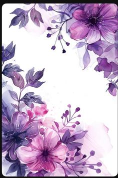 watercolor flowers on white background with purple and pink colors in the center, for use as an iphone wallpaper