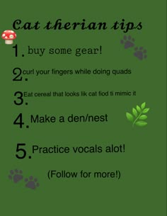 a green poster with the words cat therapy tips on it and an image of a dog's paw