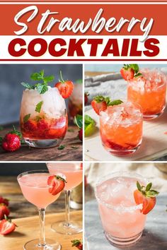 strawberry cocktails with ice and strawberries in them