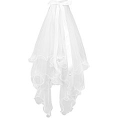 a white dress with ruffles and bows on the neckline is hanging from a hanger