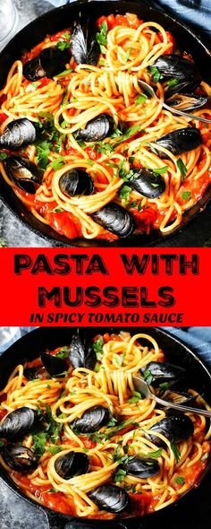 pasta with mussels in spicy tomato sauce