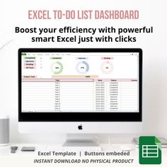 a computer screen with the text excel to do list dashboard on it, and an image of