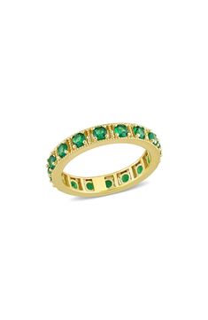 A polished finish lends high shine to this classic band ring set with colorful cubic zirconia crystals. 0.26" width Silver-tone or gold-tone brass/cubic zirconia
 Imported Classic Gold Eternity Band With Gemstone, Gold Emerald Ring Channel Set, Green Crystal Birthstone Ring In 14k Gold, Green Cubic Zirconia Round Band Jewelry, Classic Green Band Jewelry, Green Multi-stone Emerald Ring For May Birthstone, Green Multi-stone Crystal Ring, Womens Jewelry Rings, Rings Statement