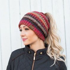 Be cozy all season with our C.C Multi-Toned Bun Beanie! This stretchy beanie is perfect for your top knot, bun, and ponytails - plus you can keep your hair down and still stay warm. It's made with quality C.C. Branding and comes in a multi-colored homespun pattern that is sure to turn heads. One size fits older kids to adults, so you can look and feel your best on the chilliest days. Get your beanie now and experience all-season comfort! Color: Gray.  Gender: female.  Age Group: adult. Messy Bun Ponytail, Top Knot Bun, Bun Ponytail, Knot Bun, Bun Beanie, Ponytail Beanie, Cute Caps, Cable Knit Hat, Winter Hats For Men