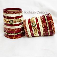 Heavy rajputi chura. Dhal Uttar chura. Indian wedding bridal rajputi chura in golden colour with beautiful kundan work. Royal rajputi look. This is a beautiful handmade bangle set with Rajputi, Marwari and Rajasthani cultural look made in pure boor material and other material bangles also included. We are based in Jodhpur Rajasthan which is a city of rich heritage culture and the same touch we provide in our designs. we provide premium quality handmade designer bangles with rich stone and kundan work perfect for all traditional outfits and also for gifting purpose. This is a royal bridal chura with rich kundan work on boor base. A premium product. Red Kundan Bangle With Zari Work, White Kundan Jewelry For Wedding And Festivals, Traditional Red Bangle With Gota Work, White Cutdana Bangle For Festivals, Traditional White Bangle With Cutdana, Heavy White Bangle For Festivals, Festive White Cutdana Bangle, Traditional White Bangle For Puja, White Kundan Bangle For Festivals