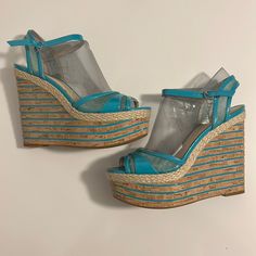 Enzo Angiolini Women's Peep Toe Wedge Sandal Size 9.5 Adjustable Straps At Ankle Nwt Man Made/ Textile, Upper Balance Man Made Mother's Day, Vacation, Church, Wedding Reception, Work, Party, Date, Casual, Dressy Blue Ankle Strap Wedge Sandals For Spring, Blue High Heel Wedge Sandals For Summer, Light Blue Synthetic Wedge Sandals For Summer, Blue Synthetic Wedge Sandals For Spring, Light Blue Wedge Sandals For Summer Beach, Light Blue Wedge Sandals For Summer, Light Blue Open Toe Wedge Sandals For Summer, Light Blue Summer Wedge Sandals For Beach, Blue Wedge Sandals For Summer Party