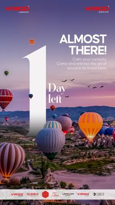 the cover of an advertisement with hot air balloons in the sky