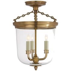 Thomas O'Brien for Visual Comfort - Merchant Semi-Flush Mount, Brass | One Kings Lane Circa Lighting, Brass Fixtures, Glass Lantern, Incandescent Lamp, Semi Flush Mount, Ceiling Lighting, Flush Mount Ceiling, Flush Mount Ceiling Lights, Visual Comfort