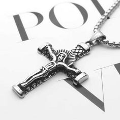 Jesus Christ Crucifix Cross Pendant Necklace Religious Jewelry Stainless Steel | eBay Metal Crucifix Necklace As Gift, Goddess Of Fortune, Daily Jewelry, Religious Jewelry, Cross Pendant Necklace, Silver Man, Box Chain, Necklace Silver, Cross Pendant