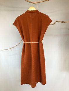 "Sheath dress with shirt collar and relaxed fit. Complementary belt for a fit and flare style. In beige, caramel and black colors. It will become your favorite go-to for an effortless chic look. -100% medium weight linen -Spread collar -Cap sleeves -Seaming details in front and back -Half hidden button closure -Below the knee length -Color in listing: Terracotta, Forest Green, Taupe Please provide your shoulder width, full bust measurement (measured around the fullest part), and your height in t Long Solid Summer Shirt Dress, Long Solid Color Shirt Dress For Summer, Long Solid Shirt Dress For Summer, Long Shirt Dress For Summer, Long Dresses With Pockets For Day Out, Non-stretch Collared Dress For Fall, Summer Workwear Long Maxi Dress, Summer Workwear Maxi Dress, Long Summer Maxi Dress For Work