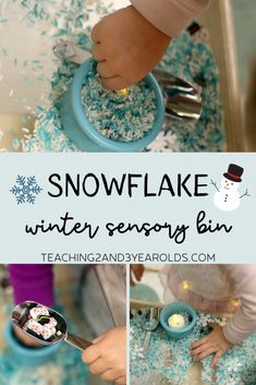 snowflake winter sensory bin for toddlers to play with