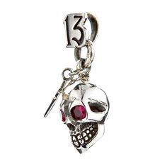 Red Eyes Skull Cross Sterling Silver Gothic Rocker Pendant ~Brand New   100% solid sterling silver  Stamp.925 trademark on the back  Pendant size: 1" x 2"    For the biker in everyone, this unique Skull Cross Sterling Silver Gothic Rocker Pendant is one that draws in attention wherever it goes. Inspired by gothic style, it plucks the glare of a skull head from the underworld and combines it with a number that strikes fear into the hearts of everyone - number 13. This charm-like pendant is an und Silver Rocker Style Jewelry For Gift, Edgy Silver Jewelry For Biker Events, Sterling Silver Skull Jewelry For Streetwear, Red Gems, Wallet Chains, Number 13, Skull Head, The Underworld, For Eyes