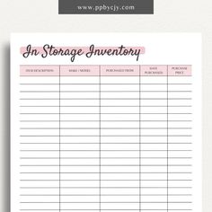 In Storage Inventory Printable Template – Digital download for cataloging and managing items stored in various locations. Garage Closet Organization, Inventory Organization Storage, Home Inventory List, Inventory List Template, Vacation Prep, Inventory Printable, Inventory Organization, Garage Closet, Inventory List