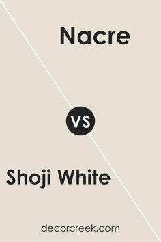 the words nacre and shoji white are shown in two different font styles, one is