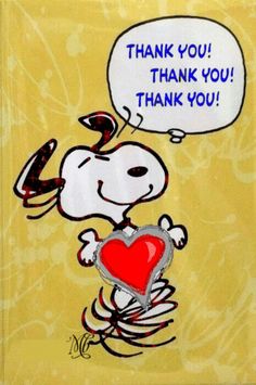 a cartoon character holding a heart with the words thank you written on it, in front of a yellow background