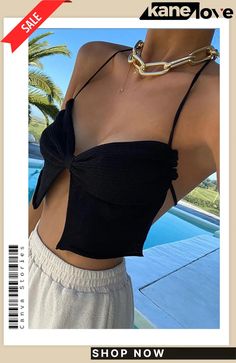 Black Sexy Solid Split Joint Halter Tops Summer Spaghetti, Crop Top Women, Red Crop Top, Halter Tops, Beachwear For Women, Cami Tanks, Top Women, Halter Top, Crop Tops Women