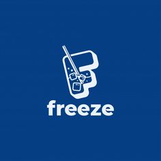 a cell phone with the word freeze on it's front and bottom corner, against a blue background