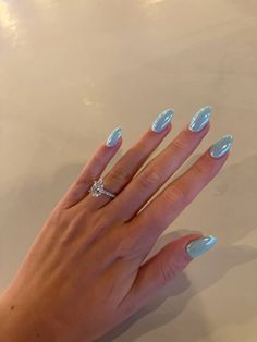 Opi “its a boy” + white chrome Light Blue French Tip With Chrome, Opi Its A Boy, Light Blue Nails With Chrome, Baby Blue Chrome Nails, Baby Boy Nails, Light Blue Chrome Nails, Light Blue Chrome, Cinderella Nails, Gel Nail Light