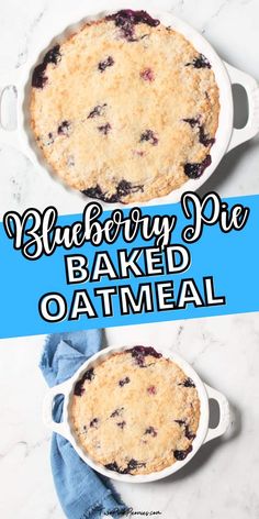 blueberry pie baked in an oatmeal casserole with text overlay