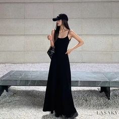 Lasaky - Black Sleeveless Dress with Waist Cinching and Inner Floor-length Design Dresses Y2k, Streetwear Dress, Sundress Summer, Line Dresses, Dresses Casual Winter, Women Streetwear, Summer Elegant, A Line Dresses, Sleeveless Long Dress