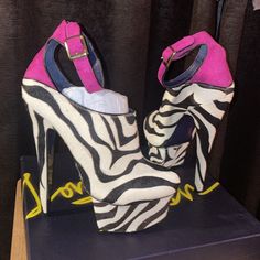 Awesome And Authentic London Trash Zebra Print Faux Fur, Platform 6 Inch Heel With Purple Metal Strap. Condition: Worn Once Gently Inside, Brand New With Original Box! Ship Daily And Always Open To Offers! Spring Zebra Print High Heels, High Heel Zebra Print Party Heels, Chic Zebra Print High Heels, Balenciaga Heels, Zebra Heels, 6 Inch Heels, Pointy Heels, Pink Platforms, Gladiator Heels