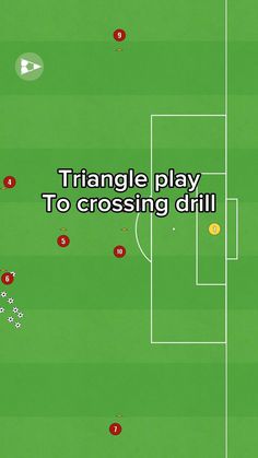 a soccer field with the words triangle play to crossing drill in red and white letters