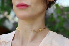 Cherry Blossom / Sakura Branch Floral Choker Delicate Blossom Color Necklaces, Adjustable Flower Choker Necklace, Elegant Blossom Color Flower Pendant Jewelry, Sakura Flower Jewelry, Cherry Blossom Pendant Gold, Beautiful Chokers, Floral Branch, Branch Design, Cherry Blossom Flowers