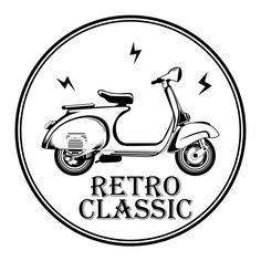 a black and white image of a scooter with the words retro classic on it