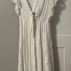 Nwot All Over Lace Deep V Neck Dress With Tie Front Detail. Fully Lined Deep V Neck Dress, Dress With Tie, V Neck Dress, Deep V Neck, Deep V, Lace Dress, Neck Dress, Color White, Size Medium