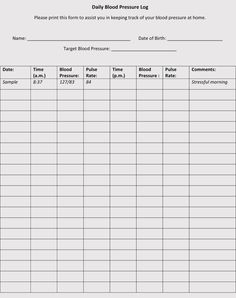 a blood pressure log is shown in the form of a sheet with lines on it