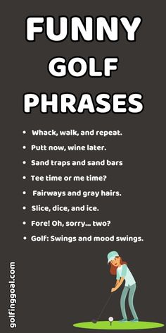 the funny golf phrases for kids are fun and easy to learn with this printable poster