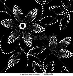 an abstract black and white background with dots in the shape of flowers on a black background