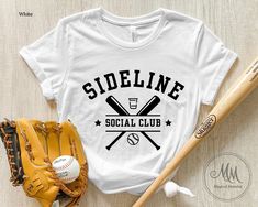 "'Tis the season! Get your Sideline crew together with this Sideline Social Club Shirt! --HOW TO ORDER-- 1. Select the color 2. Select the size 3. Click the \"Buy Now\" or \"Add to Cart\" button 4. Payment completes the order. --ADULT T-SHIRT-- - Bella + Canvas Brand - Unisex tee - Runs true to size - Solid colors are 100% cotton, Heather colors are cotton/polyester blend  - Fabric blends: Ash and Heather Prism colors - 99% Airlume combed and ring-spun cotton, 1% polyester; Heather colors - 52% Sideline Social Club, Softball Mom Shirt, Sports Mom Gifts, Gifts For Baseball Lovers, Softball Mom Shirts