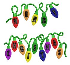 christmas lights with the word merry written on them in different colors and letters that spell out