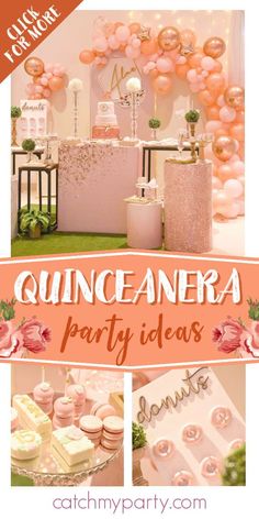 quinceanera party ideas with balloons and cake