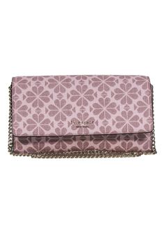 Current Boutique-Kate Spade - Blush Pink Spade Print Fold Over Wallet Crossbody Bag Chic Pink Wallet On Chain With Chain Strap, Chic Pink Crossbody Wallet, Foldover Crossbody Bag, Pink Core, French Girl Chic, Pink Texture, Maroon Leather, Classic Wardrobe Staples, Chic Shop