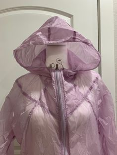 Gorgeous sheer lilac running jacket, size XS. Functional Purple Windbreaker With Long Sleeves, Purple Athleisure Outerwear For Outdoor, Hooded Nylon Windbreaker For Workout, Long Sleeve Nylon Outerwear For Light Sports, Nylon Long Sleeve Outerwear For Light Sports, Casual Purple Nylon Outerwear, Purple Winter Workout Outerwear, Nylon Outerwear For Light Sports In Fall, Fall Nylon Outerwear For Light Sports