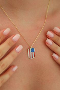 Diamond United States Flag Patriotic Necklace, Proud American Meaningful Necklace, Independence Day 4th of July Necklace, Usa Flag Jewelry Our gold diamondnecklaces are perfect choice for a Christmas, Mother's Day, valentine's day, birthday, wedding, anniversary, graduation, engagement, bridesmaid, and best friends gift. It's a good way to show appreciation to your mom, girlfriend, wife, grandmother, grandchildren, daughter, sister, best friend, boss or a co-worker. Also, a special treat just fo Patriotic Blue Necklace For Gift, Blue Patriotic Necklace For Gift, Personalized White Jewelry For Celebration, Patriotic Silver Jewelry For Independence Day, Blue Jewelry For Independence Day Gift, Patriotic Necklace, Meaningful Necklace, Proud American, Sister Best Friend