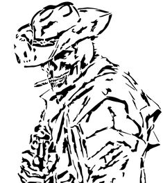 a black and white drawing of a soldier