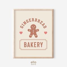 a gingerbread bakery sign with hearts on the bottom and an image of a teddy bear in