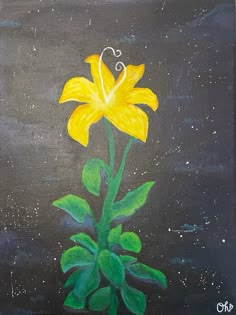 a painting of a yellow flower on a black background