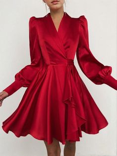 Lasaky - Elegant Long-Sleeve Printed Maxi Dress Red Homecoming Dresses Short, Pleated Party Dress, Red Satin Dress, Red Homecoming Dresses, Club Party Dresses, Mini Dress Fashion, Summer Party Dress, Satin Mini Dress, Short Mini Dress