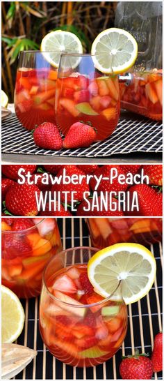 strawberry peach white sangria with lemons and strawberries