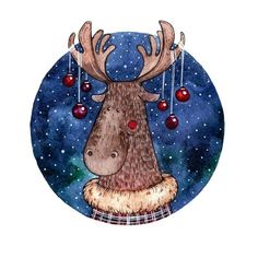 a drawing of a moose with antlers on it's head