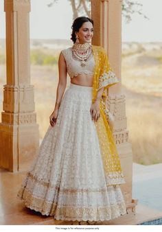 Bollywood Replica LehengaBollywood Manish Malhotra Kiara Advani-inspired wedding lehengaCholiFabric  :  Faux Gorgette Inner:  Silk Size     :  Unstitch, can be stitch Upto 42work:   Embroidery with SequinsLehengaFabric :  Faux Gorgette Inner:    Silk WORK. : Embroidery with SequenceStitching type: Semistich Upto 44 Flair:3.5 meters with canvas with cancan*Dupatta  Fabric-  Soft network:  Embr Lehenga White, Pastel Lehenga, White Lehenga Choli, Haldi Dress, Chikankari Lehenga, Lehenga Choli Designs, Haldi Outfits, Haldi Outfit, White Lehenga