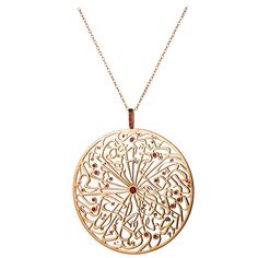 From the Parisa London Collection, this artistically stylised handmade filigree pendant and chain is made with heavy 18 karat gold, set with round cut rubies. A matching earrings, ring and bracelet is available under separate listing. Ruby Colour: Red Cut: Round Diameter: 60 mm Ruby Weight: 0.70 Carat (Total estimated whilst set) Gold Weight: 20.70 grams Date: Circa 2019 About Talisman Calligraphy The message from Parisa latest collection Talisman Calligraphy is based on Van-Yakad Created into modern patterns. Since ancient times Talisman have been worn as jewels to bring harmony, good fortune and protect the wearer. Parisa collection is exquisite and captures the spirit of this energy with every piece, easy to wear and great to be given and gifted to loved ones on any occasion. Luxury Filigree Medallion Necklace, Luxury Filigree Medallion Necklaces, Luxury Filigree Round Pendant Necklace, Rose Gold Necklace With Intricate Design For Gift, Rose Gold Necklaces With Intricate Design For Gift, Luxury Medallion Necklace With Intricate Design, Luxury Necklaces With Intricate Medallion Design, Luxury Necklace With Intricate Design For Gift, Filigree Pendant Amulet Necklace