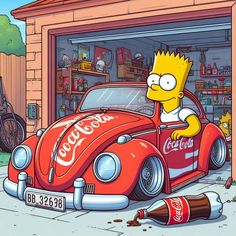 the simpsons car has been painted to look like it's driving into a garage